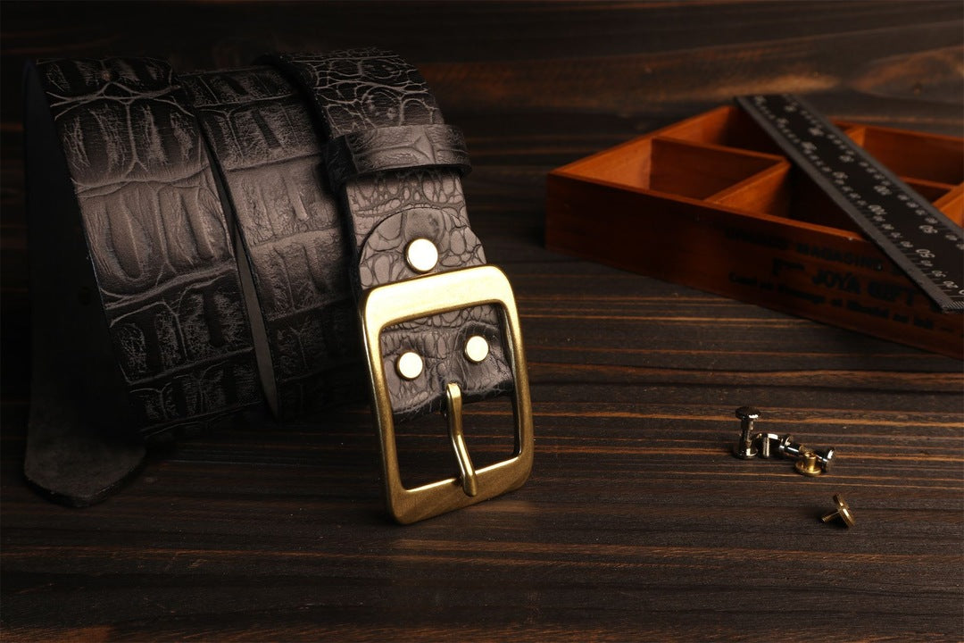 Croc Finish Leather Belt