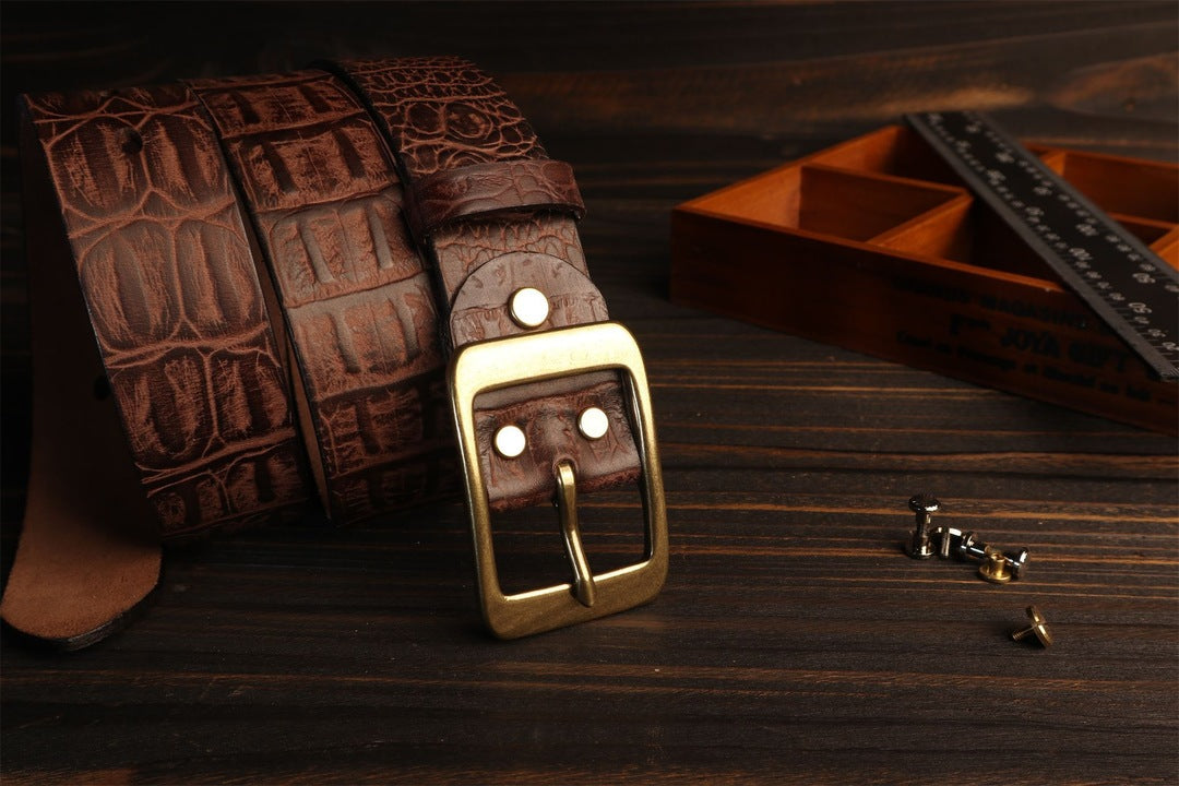 Croc Finish Leather Belt