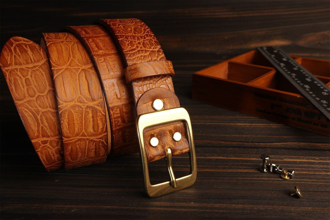 Croc Finish Leather Belt